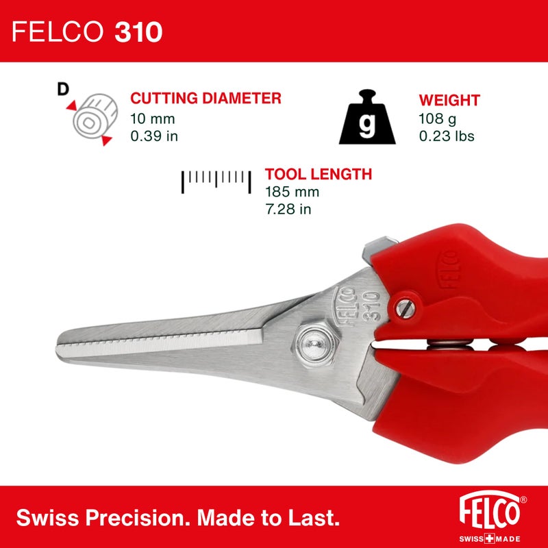 Felco F310 Pruning Snips â€“ 7.3" Lightweight Garden Clippers for Fine Trimming & Harvesting | Pruning Shears for Gardening | Garden Snips and Pruners with Forged Aluminum Handles, Precision Tip - Image 4
